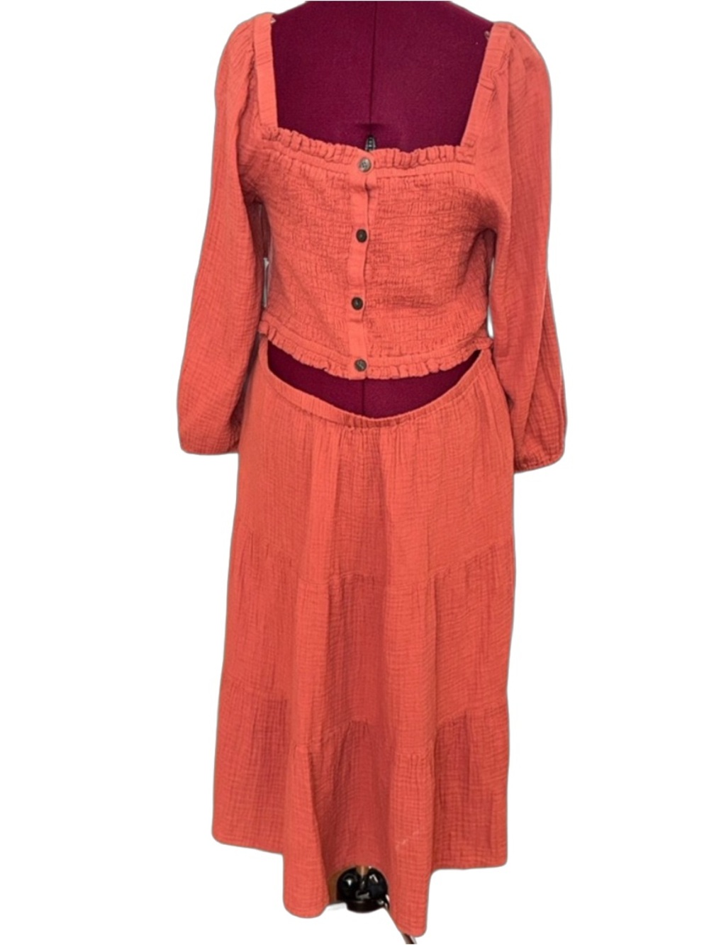 Beach lunch lounge xxl nwt Square-Neck Long Sleeve Maxi Dress in coral